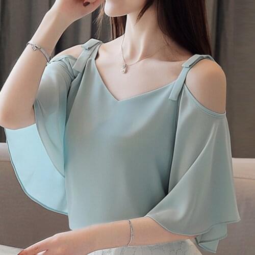 Blusas Women Blouses Femme Top Summer Tops Women Blouse Women Blusas Mujer De Moda 2021 Verano V-Neck Chiffon Blouse Shirt E765