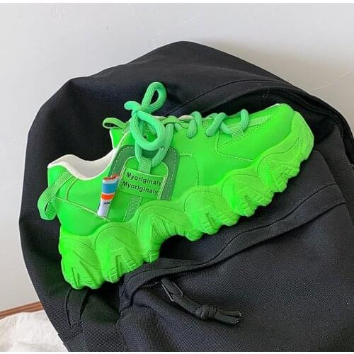 2020 Autumn Woman Chunky Sneakers Brand Running Casual Shoes Womens Mesh Vulcanized Shoes Women Platform Sneaker Green Size 42