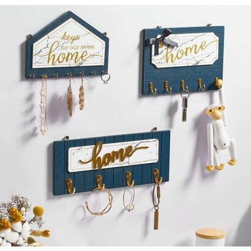 1PC Vintage Wood Wax Key Chain Holder Oil Finishing Wood Storage Rack Hanger Sticky On Wall Cabinet Decor Home Organizer