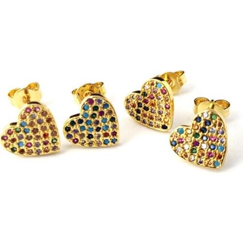 10 Pairs Top Quality Gold tiny crystal Heart shape Earrings,Micro Pave Rainbow CZ cubic Zirconia Jewelry Women Gift ER914