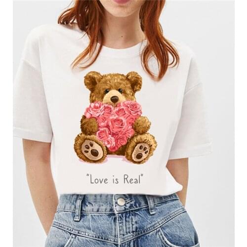 100% Cotton Casual Womens T-shirt Cartoon Cute Bear eriesSpink Love Bear Loose And Comfortable casual shirt