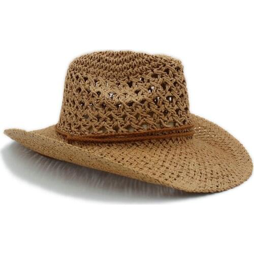 100% Handwork Summer Women Men Toquilla Straw Cowboy Hat For Gentleman Wide Brim Boater Panama Jazz Hats Godfather Sombrero Cap