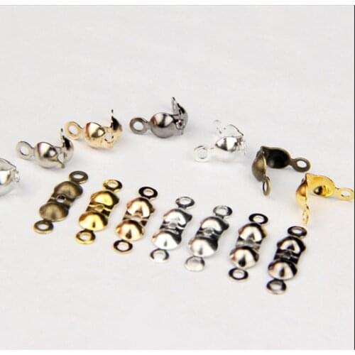 200pcs 4X7mm Crimp Beads Cove Clasps Hook Cord End Caps String Ribbon leather Clip Foldover DIY Ball Chain Connectors Jewelry