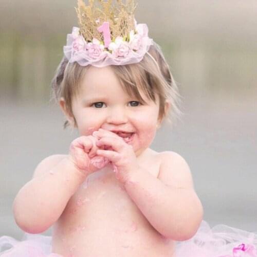 2018 Newest Hot Little Girl First Birthday Crown Hairband Glitter Headdress Party Crown Headband