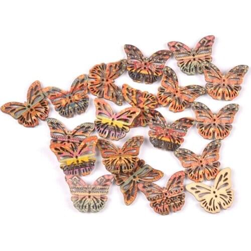 25pcs Mixed Butterfly Wooden Painted Decorative Buttons For Crafts Scrapbooking DIY Sewing Kid Clothes 25-30mm Mt2524