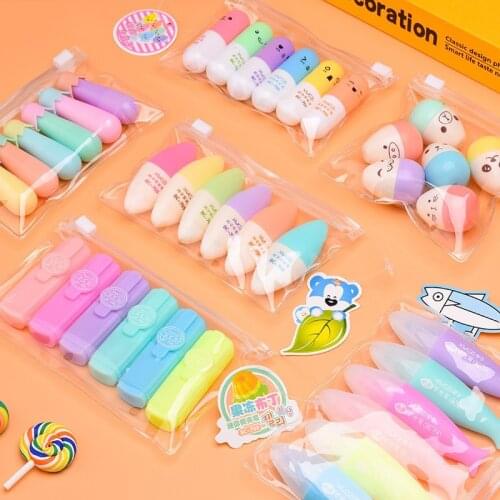 6PCS Cute Mini Smiling Face Pill Highlighter Lovely Cartoon Painting Pen Marking Pens Students Learn Stationery Supplies