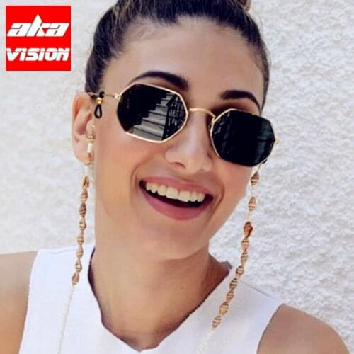 AKA VISION 2021 Hexagon Sunglasse Women Metal Brand Designer Eyewear Women/Men Rimless Glasses Women UV400 Lentes De Sol Mujer
