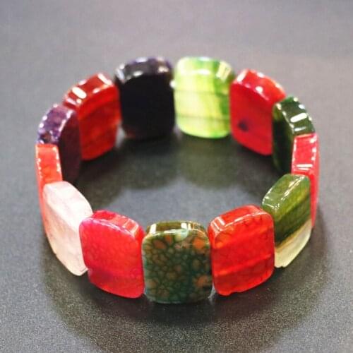 Strand Bracelets Women Stone Natural Jades Crystal Agates Geometry Multicolor Beads 18x25mm Bangles Manual Jewelry 7.5inch B3279