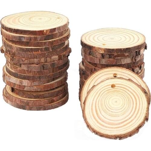 BMBY-Wood Slices 30Pcs 6-7cm Unfinished Wooden Ornaments for Crafts Rustic Wedding Decorations Wood Rounds with Jute Twine
