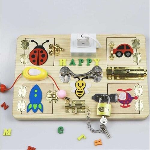 Baby Montessori Wooden Busy Board DIY Accessoires Toys Educational Skill Training Lock Activities Board Sensory Cognitive Toys