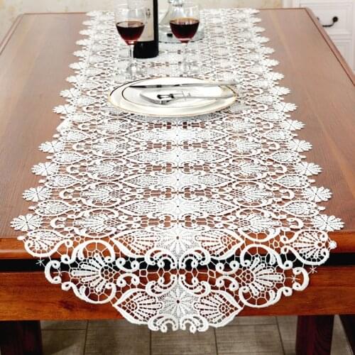Home White Embroidered Table Runner Coffee Cloth TV Cabinet Table Flag Table Mat Mahogany Drawer Cover
