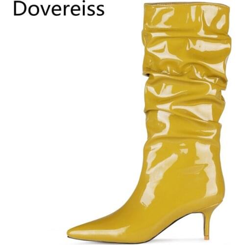 Dovereiss Fashion Womens Shoes Winter concise Pure color Red Yellow new sexy Half boots Stilettos heels 34-45