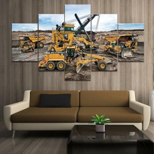 Excavator Construction Site L 5 Panel Canvas Picture Print Wall Art Canvas Painting Wall Decor for Living Room Poster No Framed