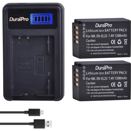 EN-EL20 EN-EL20a Rechargeable battery + LCD Dual USB Charger Type C Port for Nikon Coolpix P1000 Nikon1 J1, J2, J3 Nikon1 AW1