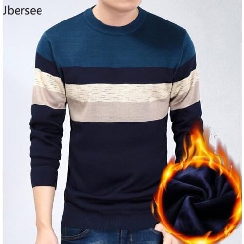 Jbersee Men Cashmere Sweater Casual O-Neck Velvet Pullover Winter Warm Knitted Sweater Men Brand Clothing Pull Homme MY020