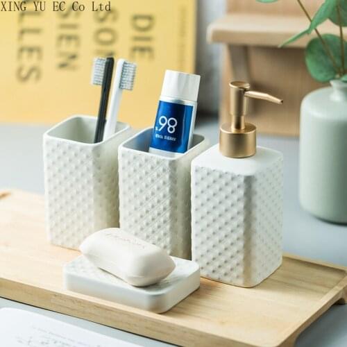 Nordic Ceramic Bathroom Supplies Mouth Cup Lotion Bottle Soap Dish Relief Process Simple Bathroom Decorative Accessories