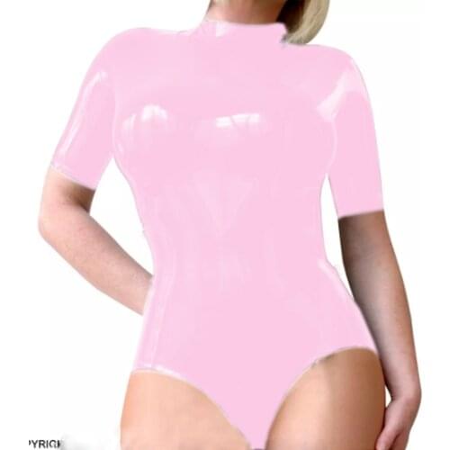 Vinyl Bodysuit Mock Neck Sexy Playsuit Long Sleeve slim fit fashion solid EroticCatsuit Plus Size Halloween Costume Fetish Cloth