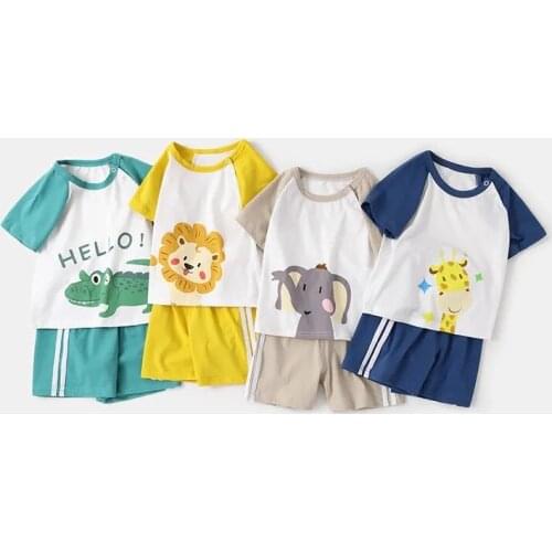 Baby suit summer childrens clothes 1-3 years old girls clothes pure cotton summer boys short sleeve baby sets P4893