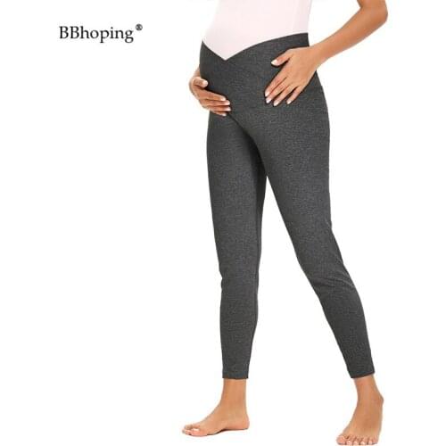 Maternity Pants Over The Belly Cross Waist V-Shaped Lounge Pregnancy Leggings Essential Stretch Full Length Secret Fit Leggings