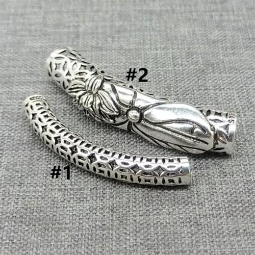 925 Sterling Silver Lotus Curve Tube Bead Chinese Coin Hollow Spacer