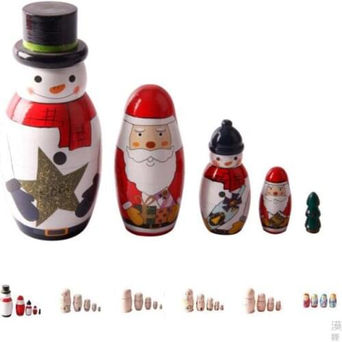 Miniverse Pure Hand-painted Matryoshka dolls 5 Layer Christmas Snowman Santa Claus Picture Wooden Size 15 cm * 5.6 cm Kid Gift