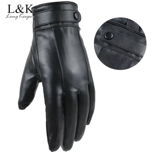 2021 Hot Mens Autumn Winter PU Leather Gloves Male Black Keep Warm Mittens Touch Screen Windproof Driving Guantes Ciclismo