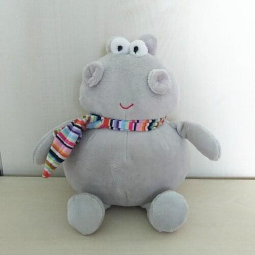 Stuffed Grey Hippo 23cm With Striped Scarf Soft Velboa 100% Polyester Cute Plush Toy Stuffed Animals Childrens Birthday Gifts