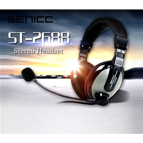 SENICC ST-2688 Wired Earphone Head-mounted Headset with Omnidirectional Microphone 40mm Speaker Unit Soundproof Sponge Earmuff