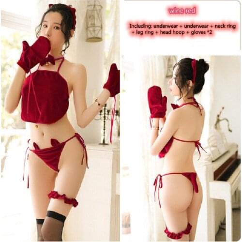 2021 new nightdress sexy lady velvet sweet and lovely belly bag funny cat girl nightdress cover uniform underwear