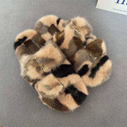 New WomenS Plush Slippers In2021Luxury Mink Fur Shoes In Winter Unique New Color Anti Slip And Wear Resistant Sole Flat Slipper