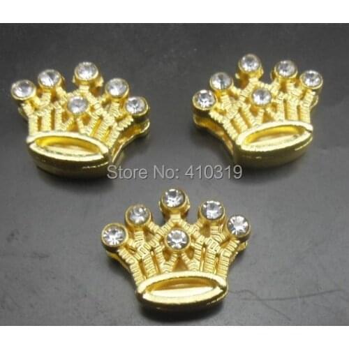 Wholesale 100pcs/lot 8mm rhinestones gold color crown slide charm