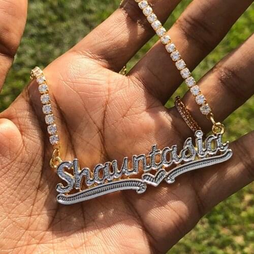 3UMeter CZ Diamond Name Necklace Personality Stainless Steel Gold Nameplate Pendant Necklace personlized Jewelry Wedding Gifts