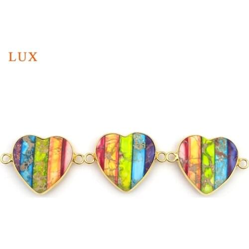 2pcs Natural Desert Yellow Emperor Stone Heart Shaped Pendants Two Hole Connector Charm Woman Jewelry Making Necklace Bracelet
