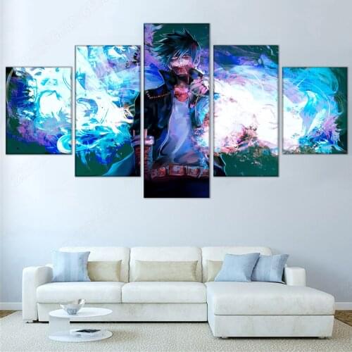 5 Piece Dabi Blue Flames My Hero Academia Anime Poster Drawing Art Canvas Paintings for For Living Room Boy Bedroom Wall Decor