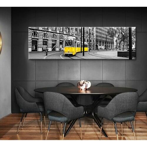 Nordic Landscape Fashion Canvas Painting Poster Pastoral Style Yellow Tram Wall Picture For Living Room Home Decor Scandinavian