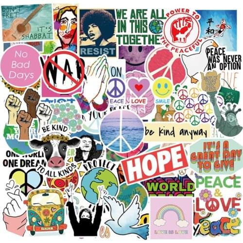 50Pcs Peace And Love INS Style Waterproof Stationery PVC Sticker DIY Luggage Laptop Skateboard Children Classic Toy Sticker
