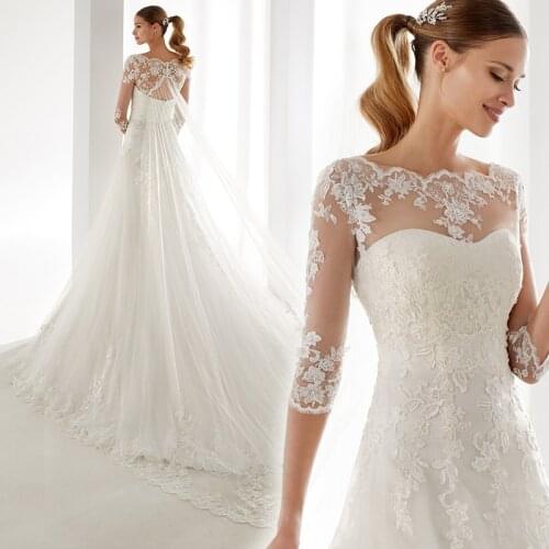Wedding Dress 2021 Half Sleeve Boat Neck Gown With Train Back Zipper A-line Pincess Luxury Gowns Cape