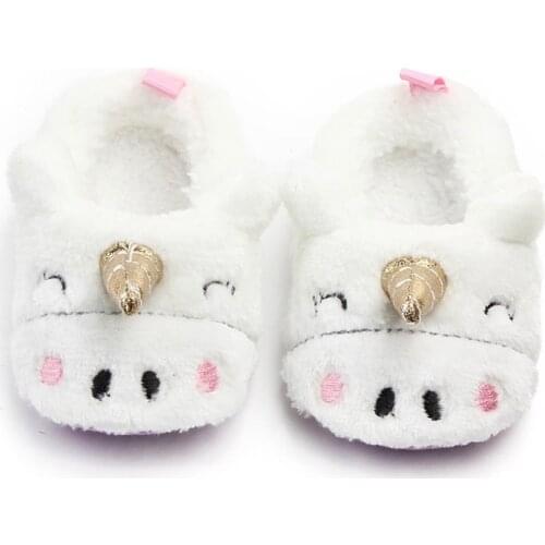 2021 Baby Girls Fashion Kids Newborn Princess Shoes Toddler Plush Slippers Soft Anti-Slip Cartoon Unicorn Winter Warm Bedroom