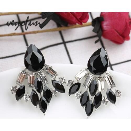 Veyofun Hyperbole Black Color Crystal Stud Earrings Fashion Jewelry for Women Wholesale New Brinco
