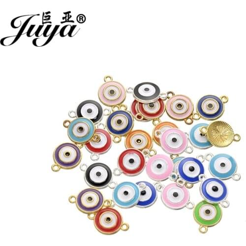 JUYA Jewelry Accessories Gift 25pcs/lot 12x13mm Evil Eye Enamel Charms Connectors for Women Men Diy Bracelet & Bangle AE0040