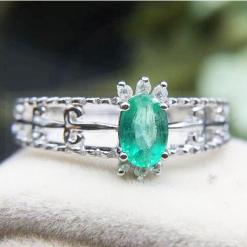 Per jewelry Free shipping Real natural emerald ring 925 sterling silver 4*6mm 0.52ct gemstone Crown style rings S8061913