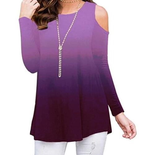 New Fashion Rainbow Gradient Print Knot Long Sleeve T-Shirt For Women Autumn 2021 Casual Plus Size Off Shoulder Tops Female