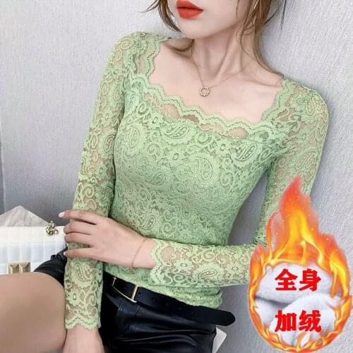 Women Blouse Autumn Winter Square Collar Lace Shirt Sexy Long Sleeve Women Blouse Shirts Ropa De Mujer