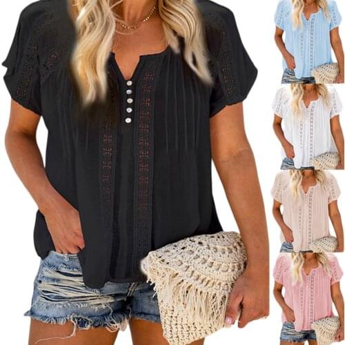 2021 Women’s Casual Short Sleeve T-shirt Summer Fashion Solid Color Hollow Loose Pullover Tops Blusa Feminina