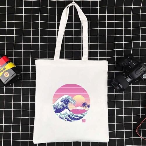 Ladies Shopping Bag Reusable Foldable Ecobag Polyester Handbag Harajuku Shopper Bag Wave Series Canvas Bag