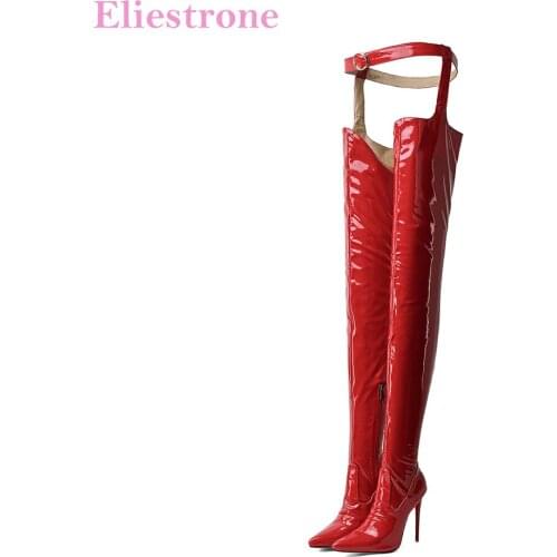 Quality Winter New Sexy Black Red Women Thigh High Stripper Boots Super High Heels Lady Dance Shoes Big Size 12 43 47