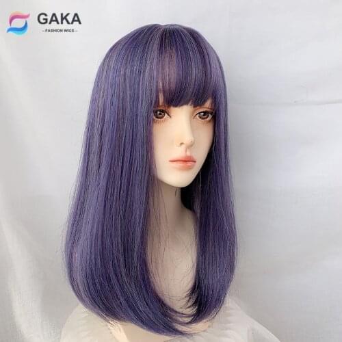 GAKA Ladies Synthetic Hair Medium Length Purple Cosplay Wig With Bangs For Women