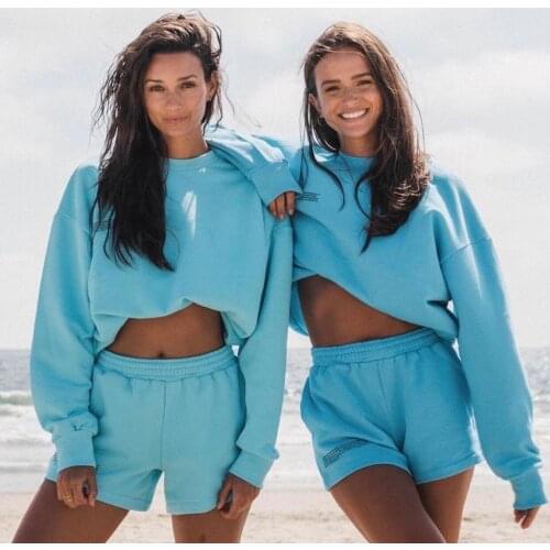 Casual Women Tracksuit Two Piece Set Loose Sweatshirts+Shorts Sportswear Outfit Solid Letter Print Set Spring Autumn