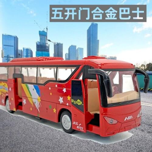 1:32 high simulation five-door alloy bus sound and light pull back toy car for children gifts