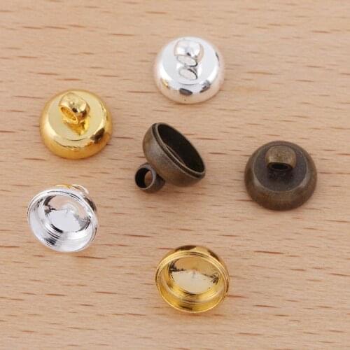 100pcs 6mm Tassel Caps Cord End Findings Tassels Leather Cord Crimps End Cap with a Loop Caps Connectors Crafts Settings